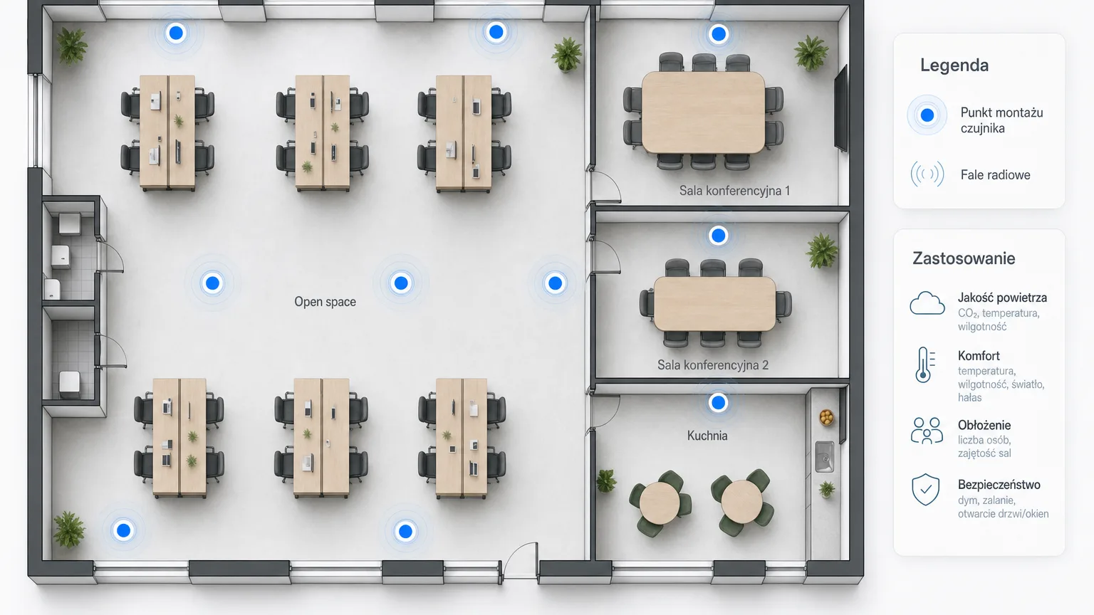 IAQ sensor placement on an office floor plan
