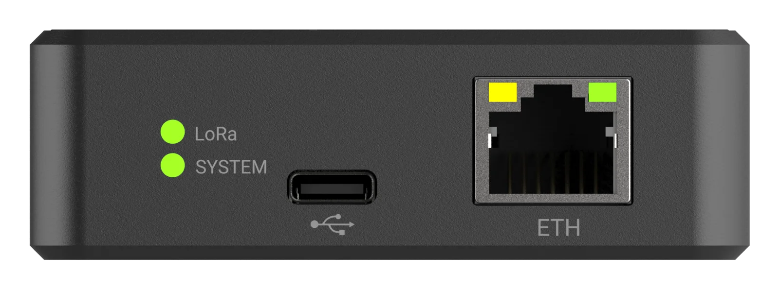 Connection panel of the Nextriv Hub Compact — Ethernet port, USB service port and status LEDs