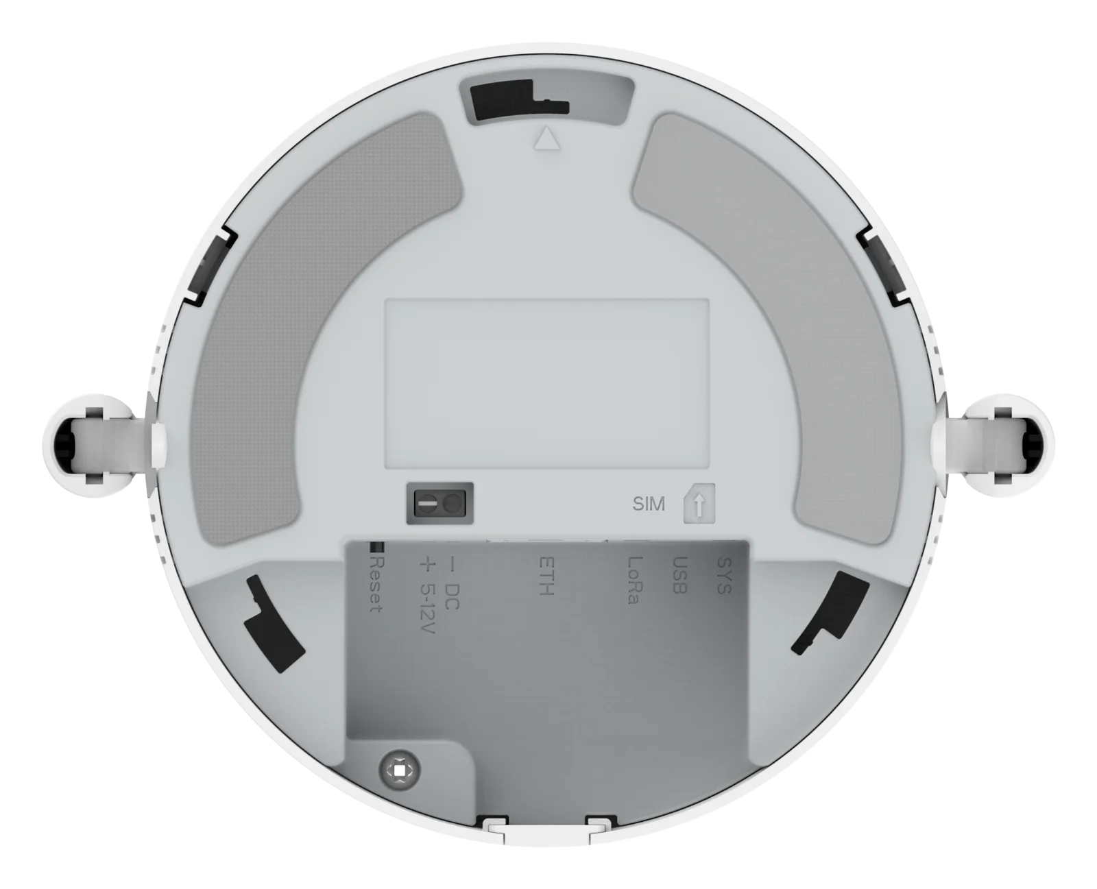 Underside of the Nextriv Hub Mini with mounting points and connectors