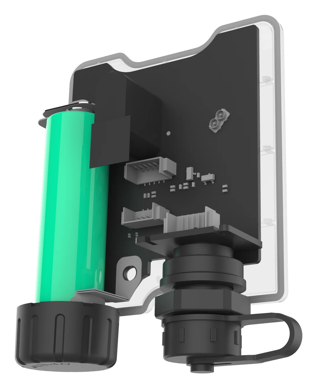Open battery compartment of the Nextriv Probe Duo with its replaceable battery