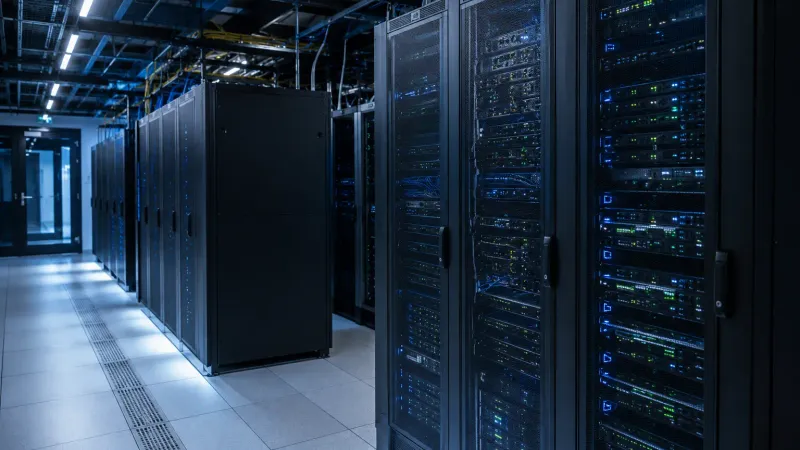 Rows of racks in a server room