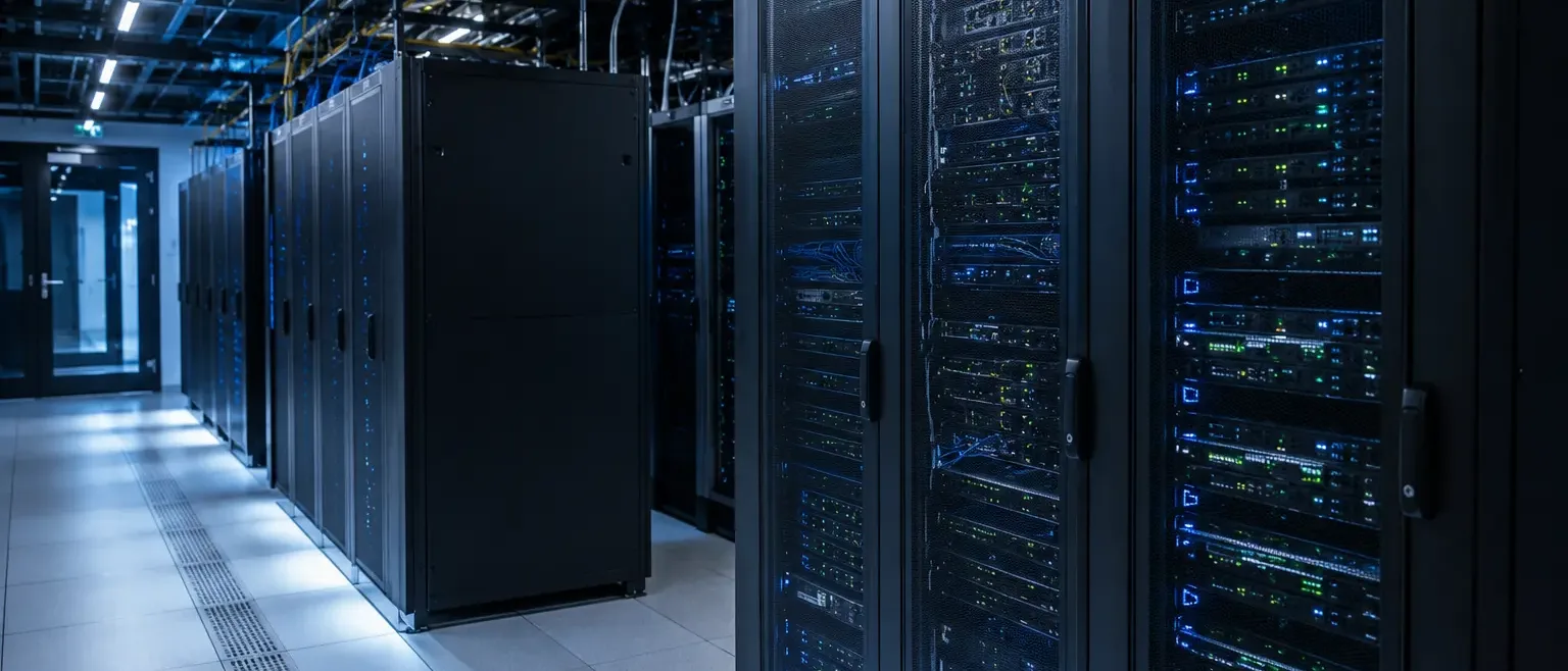 Rows of racks in a server room