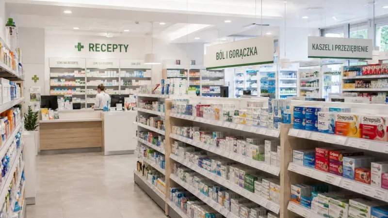 Pharmacy shelves with medicines — storage condition monitoring