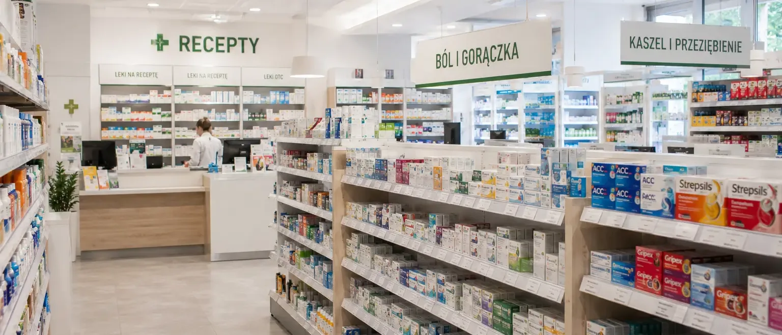 Pharmacy shelves with medicines — storage condition monitoring