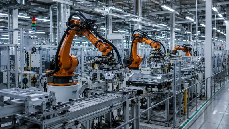 Production hall with a technological line
