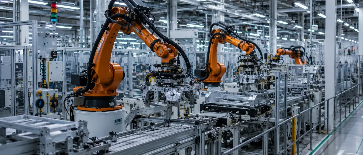 Production hall with a technological line